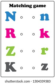 Worksheet. Game for kids. Matching game - learning letters. Task for children. 
