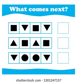 Worksheet.  Game for kids - what figure comes next. Mathematics task. 