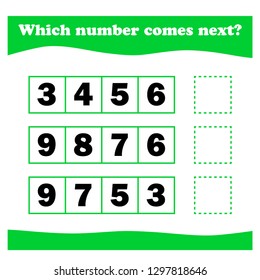 Worksheet.  Game for kids - write next number. Mathematics task. 