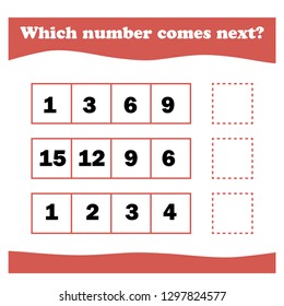Worksheet.  Game for kids - write next number. Mathematics task. 
