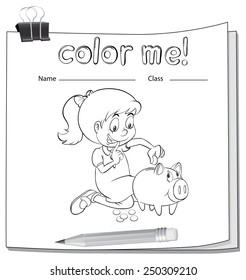 A Worksheet With A Girl Saving Her Money On A White Background