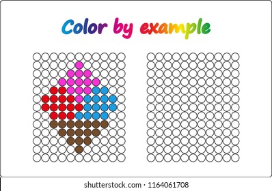 Worksheet.  ice cream - puzzle task, game for preschool  kids. Color by example. Coloring book. Vector illustration. Paint the circles.