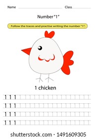 worksheet for kid,Follow the traces and practise writing the number