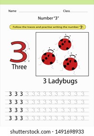 worksheet for kid,Follow the traces and practise writing the number