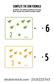 worksheet for kids, count the number of paper planes, then choose the correct number