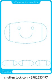 Worksheet for kids. Learn to write. Medical mask. 