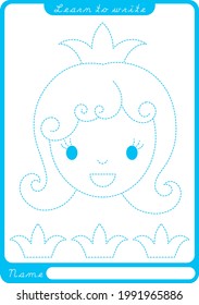 Worksheet for kids. Learn to write. Princess. 