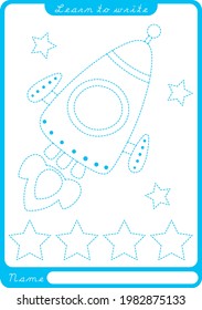  Worksheet for kids. Learn to write. Rocket. Spaceship