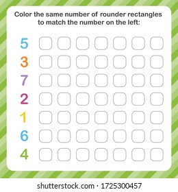 Worksheet for kids. Numbers for kids. Training to write and count numbers. Coloring exercises for children. Vector illustration