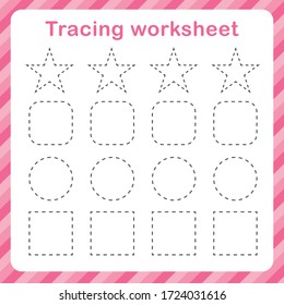 Worksheet for kids. Tracing worksheet. Coloring exercises for children. Learning shapes. Vector illustration.