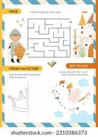 Worksheet knight kids activity book