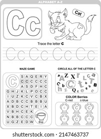 Worksheet for learning alphabet. Kids learning material. Letter C