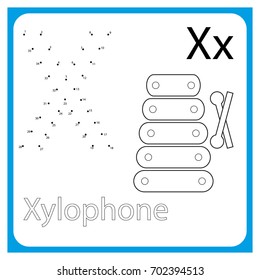 worksheet . Learning alphabet. worksheet  for preschool children, kids. Learning a letter X .  Painting page.  Vector illustration. 