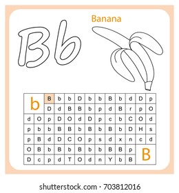 worksheet . Learning alphabet. worksheet  for preschool children, kids.  Task -  Go by the letter B (paint all the circles where there is a letter B).  Painting page.  Vector illustration. 