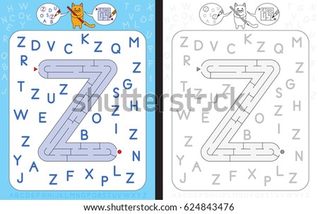 Worksheet for learning alphabet - recognizing capital letter Z - maze in the shape of capital letter Z