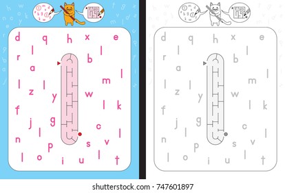 Worksheet for learning alphabet - recognizing letter l - maze in the shape of letter l