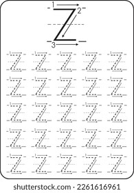 Worksheet for learning the alphabet. Alphabet Tracing Worksheet. Activity for pre-schoolers and kindergarten. Letters A-Z. English for kids. Hand Writing for kids.ABC Activities and Exercises for kids