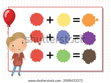 Worksheet. Learning mixing colors. Red. Vector. Printable a4 horizontal album page