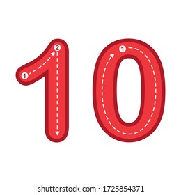 Worksheet for learning numbers. Number 10.