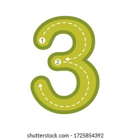 Worksheet for learning numbers. Number 3.