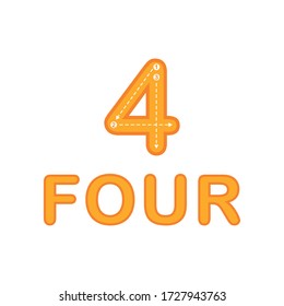 Worksheet for learning numbers. Number 4.