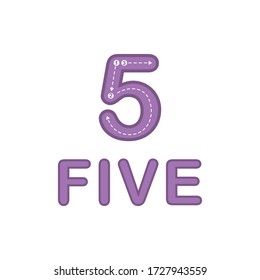 Worksheet for learning numbers. Number 5.