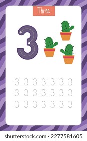 Worksheet for learning numbers.Number 3