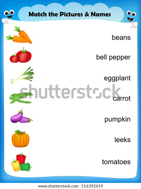 worksheet match vegetable images their names stock vector royalty free