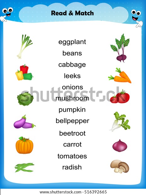 worksheet match vegetable images their names stock vector royalty free 516392665 shutterstock