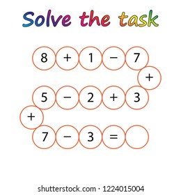 Worksheet. Mathematical puzzle game. Learning mathematics, tasks for addition  for preschool  children. worksheet for preschool kids - vector
