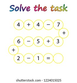 Worksheet. Mathematical puzzle game. Learning mathematics, tasks for addition  for preschool  children. worksheet for preschool kids - vector
