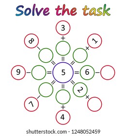 Worksheet. Mathematical puzzle game. Learning mathematics, tasks for addition  for preschool  children. worksheet for preschool kids - vector