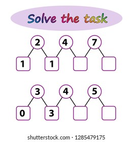 Worksheet. Mathematical puzzle game. Learning mathematics, tasks for addition for preschool children. worksheet for preschool kids - vector 