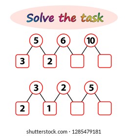 Worksheet. Mathematical puzzle game. Learning mathematics, tasks for addition for preschool children. worksheet for preschool kids - vector 