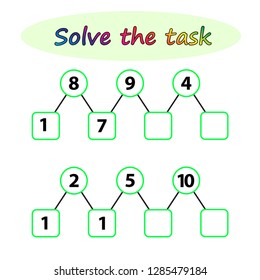 Worksheet. Mathematical puzzle game. Learning mathematics, tasks for addition for preschool children. worksheet for preschool kids - vector 