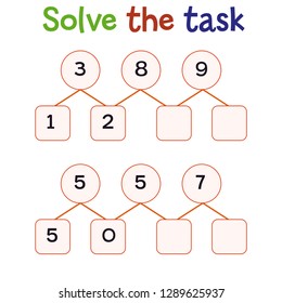 Worksheet. Mathematical puzzle game. Learning mathematics, tasks for addition for preschool children. worksheet for preschool kids - vector 