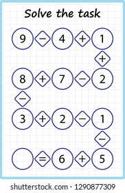 Worksheet. Mathematical puzzle game. Learning mathematics, tasks for addition  for preschool  children. worksheet for preschool kids - vector
