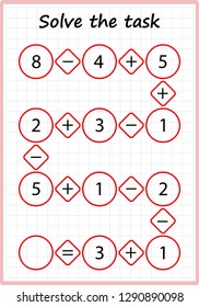 Worksheet. Mathematical puzzle game. Learning mathematics, tasks for addition  for preschool  children. worksheet for preschool kids - vector
