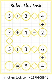 Worksheet. Mathematical puzzle game. Learning mathematics, tasks for addition  for preschool  children. worksheet for preschool kids - vector
