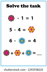 Worksheet. Mathematical puzzle game. Learning mathematics, tasks for addition  for preschool  children. worksheet for preschool kids - vector