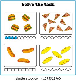 Worksheet. Mathematical puzzle game. Learning mathematics. worksheet for preschool kids - vector