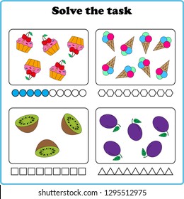 Worksheet. Mathematical puzzle game. Learning mathematics. worksheet for preschool kids - vector