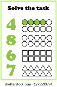 Worksheet. Mathematical puzzle game. Learning mathematics. worksheet for preschool kids - vector