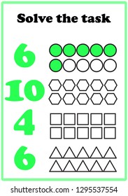 Worksheet. Mathematical puzzle game. Learning mathematics. worksheet for preschool kids - vector