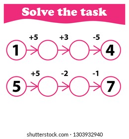 Worksheet. Mathematical puzzle game. Learning mathematics, tasks for addition  for preschool  children. worksheet for preschool kids - vector