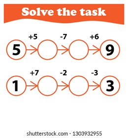 Worksheet. Mathematical puzzle game. Learning mathematics, tasks for addition  for preschool  children. worksheet for preschool kids - vector