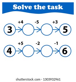 Worksheet. Mathematical puzzle game. Learning mathematics, tasks for addition  for preschool  children. worksheet for preschool kids - vector