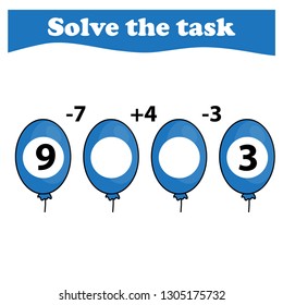 Worksheet. Mathematical puzzle game. Learning mathematics, tasks for addition  for preschool  children. worksheet for preschool kids - vector