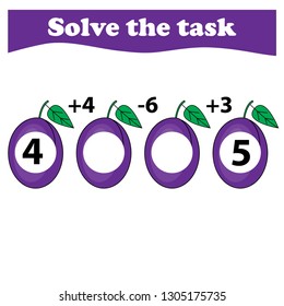 Worksheet. Mathematical puzzle game. Learning mathematics, tasks for addition  for preschool  children. worksheet for preschool kids - vector