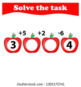 Worksheet. Mathematical puzzle game. Learning mathematics, tasks for addition  for preschool  children. worksheet for preschool kids - vector